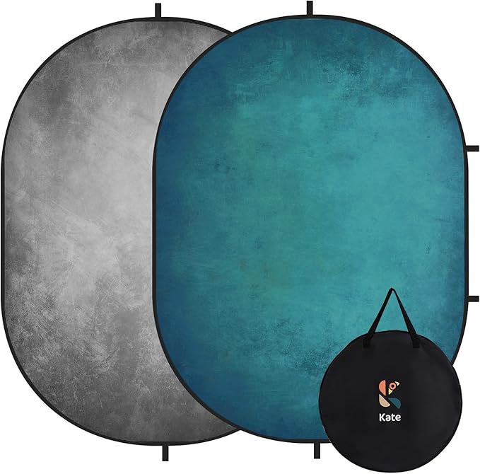 Kate Collapsible Backdrop Pop Up Photo Backdops Grey Foldable Background for Headshot, for Portrait Photography, for Video, 5x6.5ft