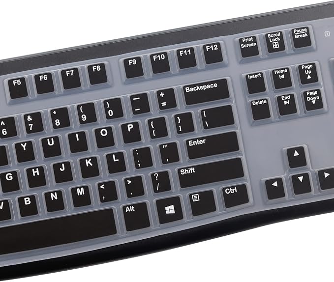 Silicone Keyboard Cover for Logitech K120 & MK120 Ergonomic Desktop USB Wired Keyboard, Logitech K120 & MK120 Keyboard Protective Skin US Layout (NOT Fit Other Model) -Black