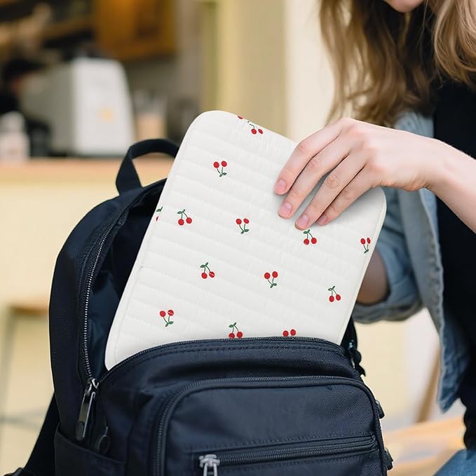 Puffy Laptop Sleeve 13-15.6 Inch Cute Quilted Laptop Protective Case Padded Floral Computer Sleeve for MacBook (B-Cherry, 15 Inch)