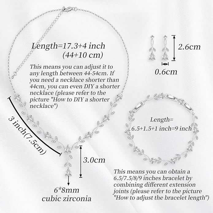 GZWHD Wedding Jewelry Sets for Bride Bridesmaid Women Cubic Zirconia Necklace Earrings Bracelet Set Gift for Mother Friend Wife Daughter Sister Party Prom Jewelry