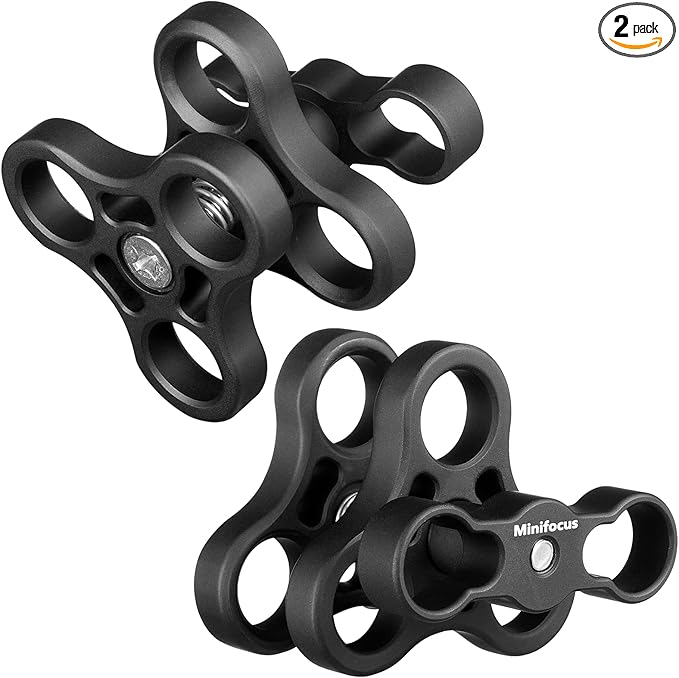 MINIFOCUS 2PCS 1'' Aluminum Triple Holes Ball Clamp Mount for Underwater Diving Light Arms Tray System, Photography Diving Camera, 360° Clip for GoPro Action Camera Flashlight Arms System