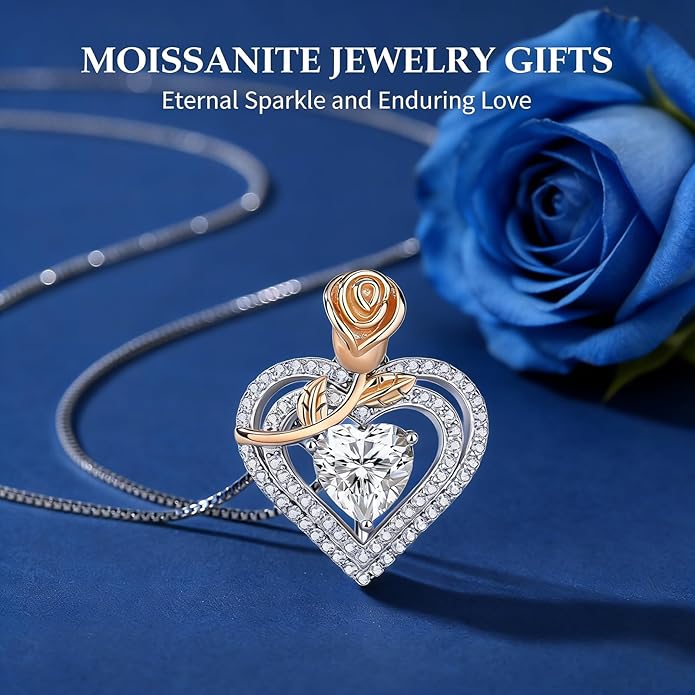 Gorgeous Moissanite Necklaces for Women - Valentine's Day Gifts for Wife Girlfriend, 925 Sterling Silver 1-3CT Moissanite Pendant Jewelry, Wedding Anniversary Birthday Christmas for Mom