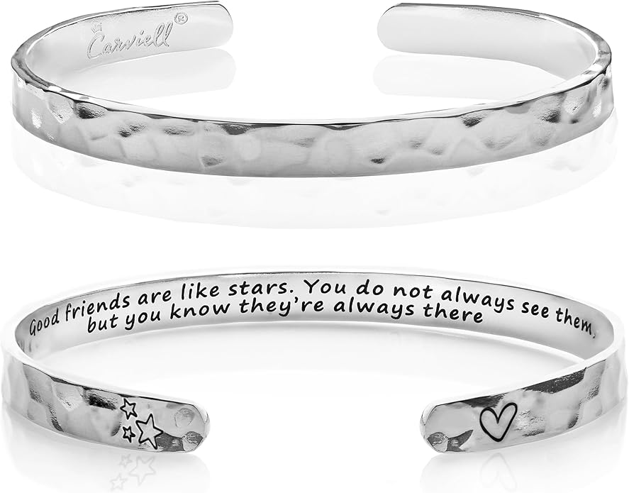 Carviell Engraved Cuff Bracelets for Women – Inspirational, Friendship, Love, Mom, Daughter, Sister, Christian, Graduation, Memorial & Wedding Gifts – 80+ Phrases – Stainless Steel, Gift-Ready