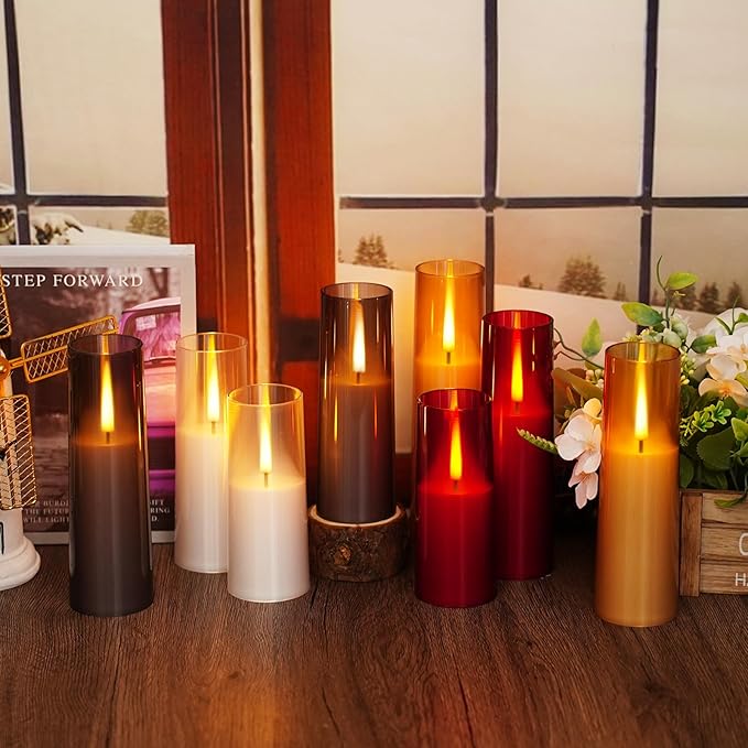 Flickering Flameless LED Candles 7Pcs, Realistic Dancing Flame with Remote & Timer, Acrylic Electric Pillar Candles for Festivals Decor (Red)