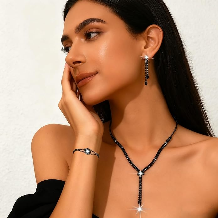 4 Pieces Cubic Zirconia Wedding Jewelry Sets for Bride Rhinestone Bridal Jewelry Set Necklace Bracelet Earring Ring for Brides Bridesmaid for Wedding Party