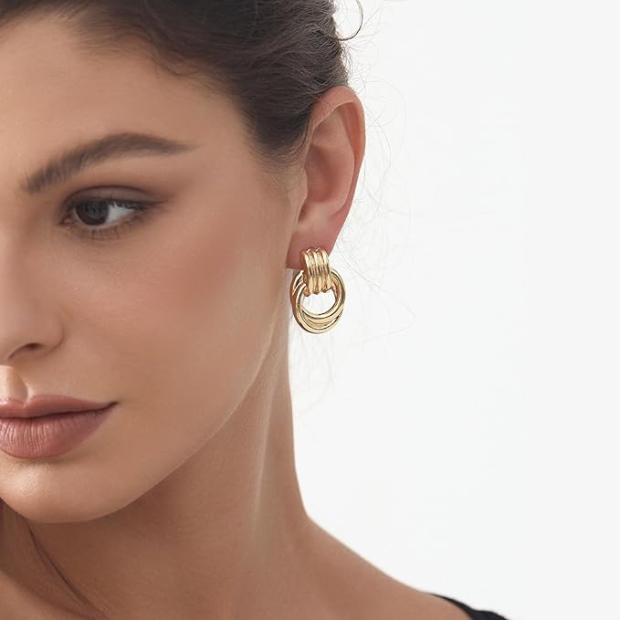 Chunky Knot Earrings for Women, Link Circle Statement Drop Dangle Studs, Women Trendy Jewelry