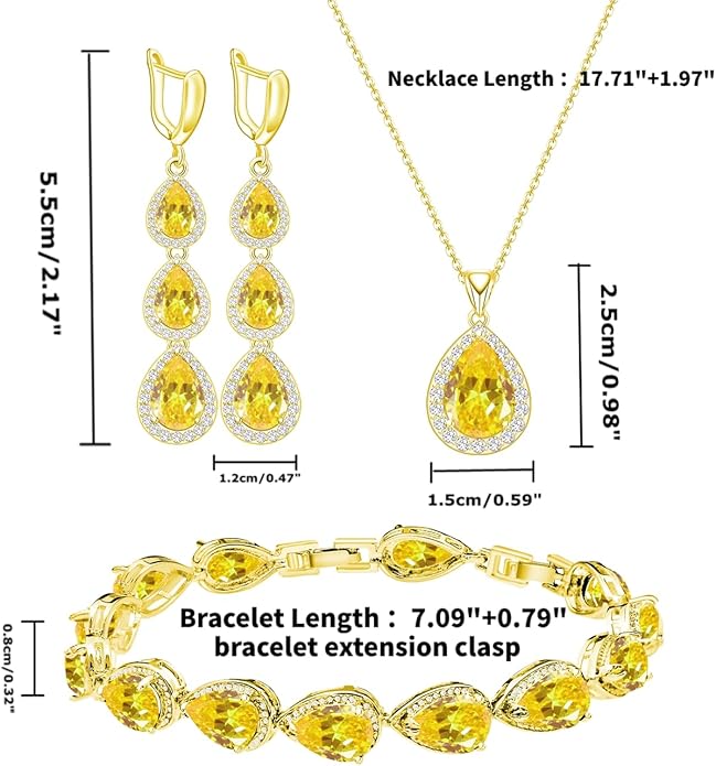 LMXXVJ Necklace Long Earrings Bracelet Set, White Gold Plated Created Blue Sapphire Jewelry Set Wedding Party Gift Jewelry for Women Bridal Bridesmaid