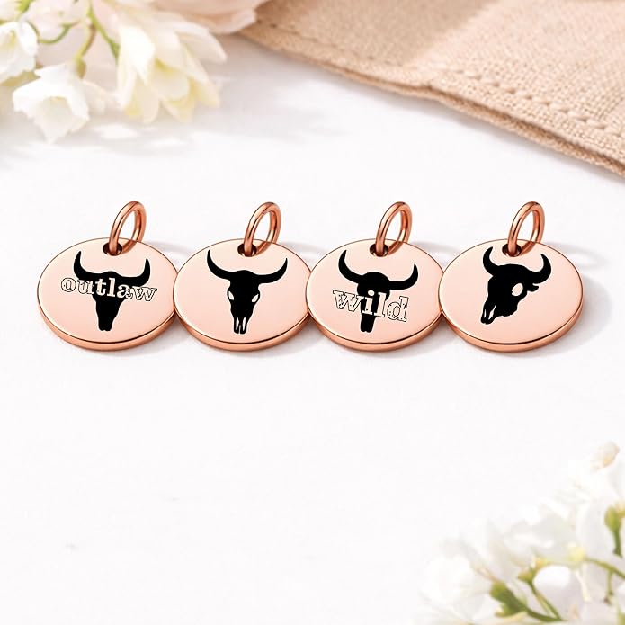 SM Design Western Charm Set of 4 – Stainless Steel Western Charms for Bracelets & Necklaces – Cowgirl, Ranch & Country Style Jewelry Charms – Western Gift for Women & Moms