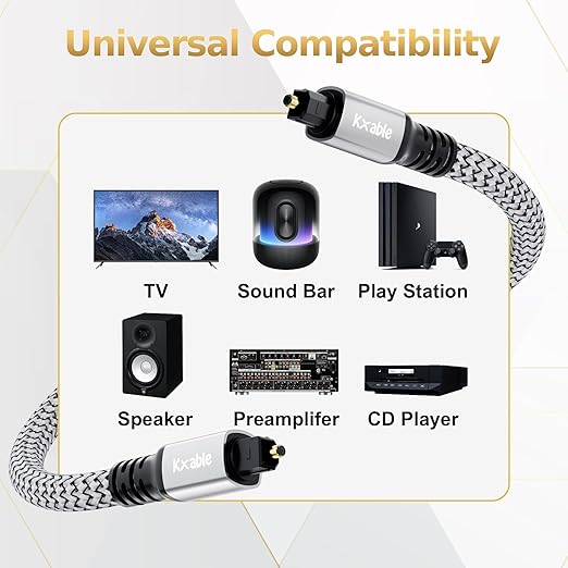 Optical Audio Cable 30 FT, Digital Audio Cable, Toslink Fiber Optic Cord, [Nylon Braided, Slim Aluminum Shell, Gold Plated Connector], for Home Theater, Sound Bar, PS4, Xbox, TV and More