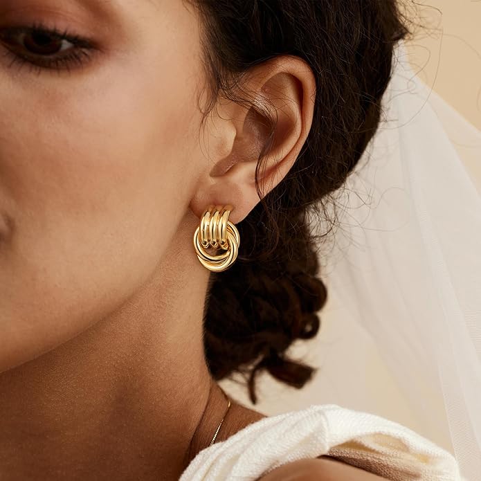 Stocking Stuffers for Women Chunky Gold Knot Dangle Drop Earrings Trendy Statement Earrings Hypoallergenic Lightweight Gold Jewelry Women Christmas Gifts