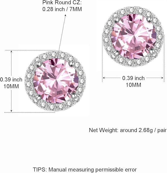YOMELA Cubic Zirconia Earrings Studs, Halo CZ Birthstone Simulated Diamond Stud Earrings for Women