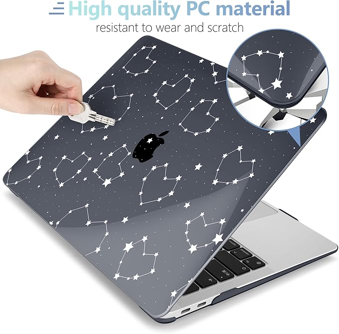 MEEgoodo for MacBook Air 13 inch Case 2021 2020 2019 2018 Released A2337 M1 A2179 A1932 with Touch ID, Plastic Hard Shell & Keyboard Cover Compatible with MacBook Air Case 13.3,Constellations & Hearts