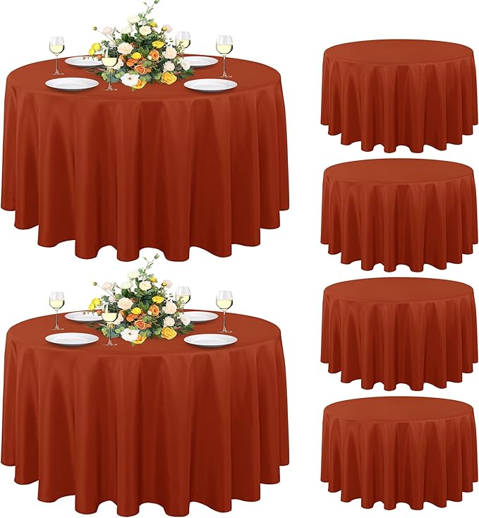 sancua 6 Pack Thanksgiving Round Tablecloth 90 Inch Burnt Orange, Stain and Wrinkle Resistant Fall Table Cloth - Washable Polyester Fabric Table Cover for Dining, Buffet Parties and Camping, Rust