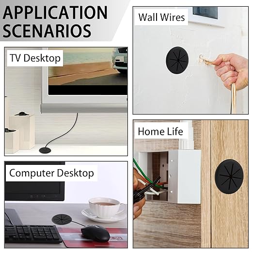 2-3/8IN(60mm) Desk Grommet, 13 Pieces Wire Grommet, Desk Hole Cover for Cables with Hole Saw,Plastic Cable Cord Wire Hole Cover for Desk, Table,Cabinet,Countertop and Other Furniture(Black)