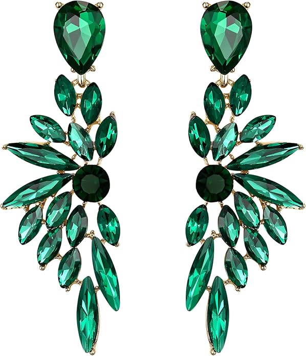 BriLove Women's Wedding Bridal Crystal Teardrop Multi Marquise Cluster Bling Dangle Earrings