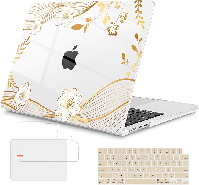 Mektron Compatible with M4 MacBook Air 15 inch Case 2025 A3241 2024 2023 M3 A3114 A2941 M2 Liquid Retina Display Touch ID, Plastic Hard Case & Keyboard Skin & Screen Protector - Waves Florals C351