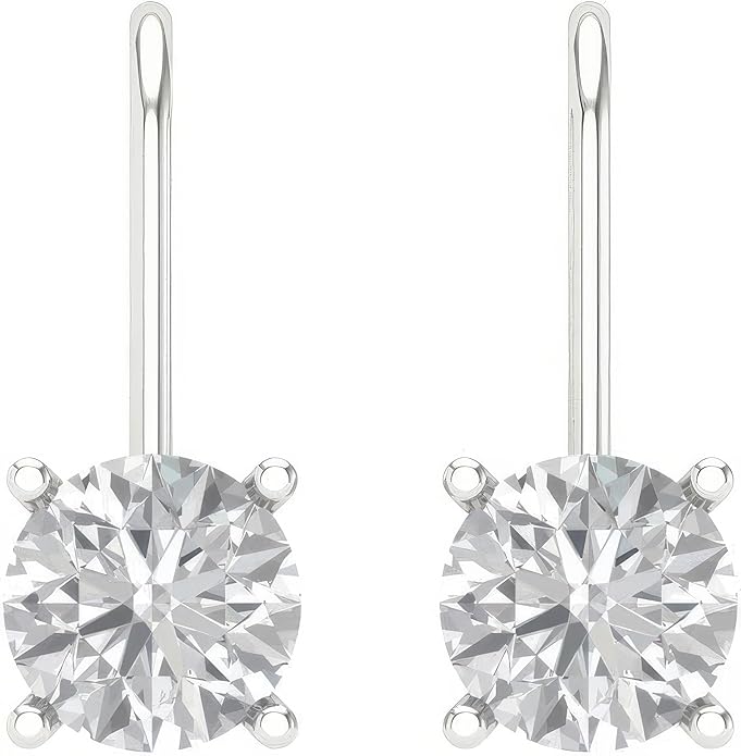 14K White Gold Moissanite Earrings Men & Women, Solid Gold Simulated Diamond and Lab Diamonds Studs for Men & Women, 1ct - 2ct Round, Princess, Heart, Halo Cut, Dangle, Lever or Screw Back Earrings, VVS1, D Color, Pink or Blue - Luxury Gift Box