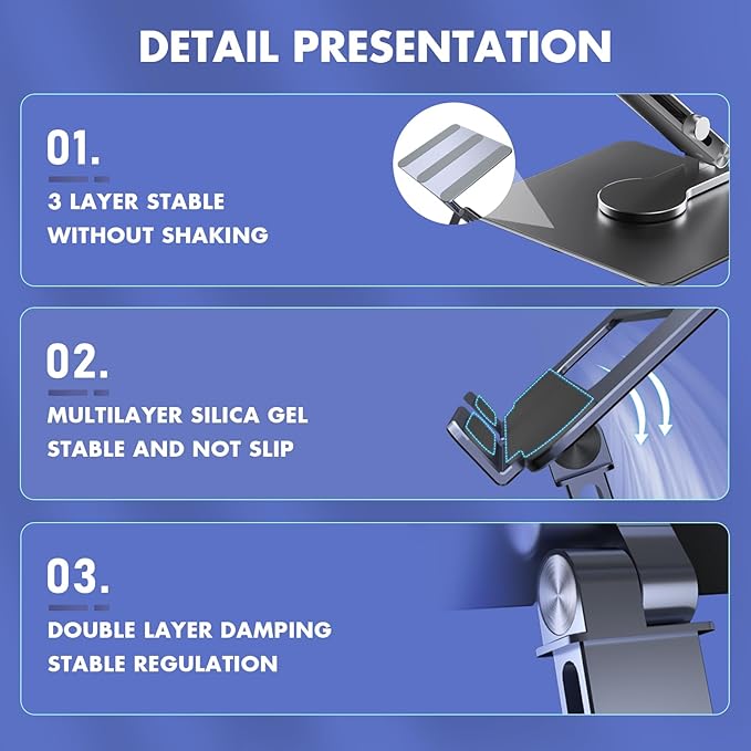 360° Rotating Tablet Stand - Adjustable iPad Tablet Holder for Desk, Foldable iPad Swivel Stand for Home & Office (Charcoal Gray)
