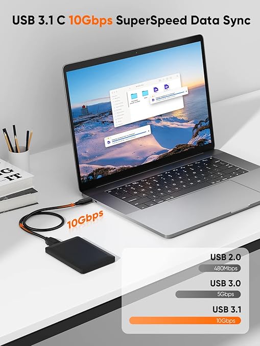 CableCreation 2FT USB C to Micro B Cable,10Gbps Speed External Hard Drive Braided,USB 3.1 Type C to Micro B Work for iPhone 15/16,Seagate WD Westgate My Passport,MacBook Pro/Air, iPad/Tablet,Black