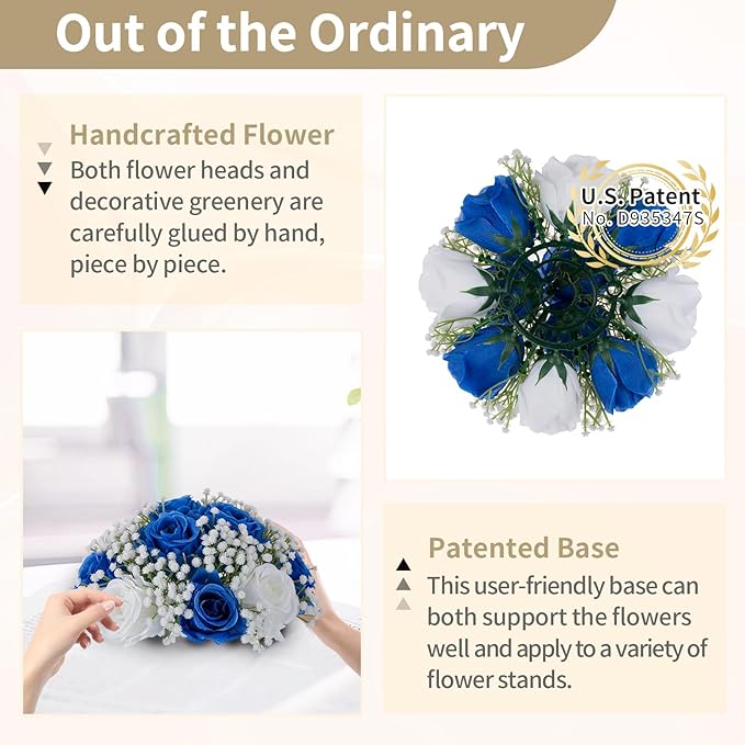 NUPTIO Royal Blue Flowers for Centerpieces: 2 Pcs 8.6 inch Diameter Artificial Rose Balls Fake Flower Ball Arrangement Bouquet Wedding Centerpieces Event Party Tables Decorations