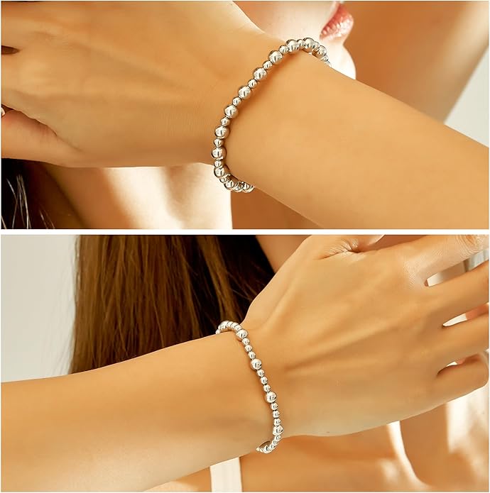 wgoud Gold Bracelets for Women - Trendy 14K Real Gold Plated Beaded Bracelet Set with Stretch Beads, Waterproof, Adjustable, Perfect Gifts