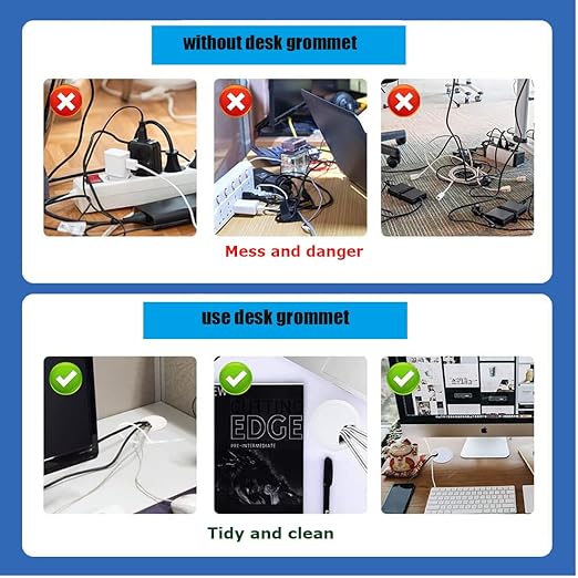 TuTuYa 6PCS Desk Grommet, Desk Cable Grommet 80mm (3-1/6inch) Black Desk Cable Hole Covers with Hole Saw, Ideal Solution for Office and Home Table Cable (Black, 3-1/6inch)