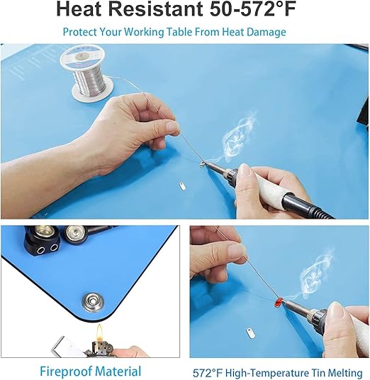 KooMall 48 x 24 Inch ESD Rubber Mat Kits, Anti Static Table Floor Pad for Electronic Device Repair Solder Assembly PC Building, W/H Grounding Kit- Antistatic Wrist Straps Bracelets Cord Plugs, Blue