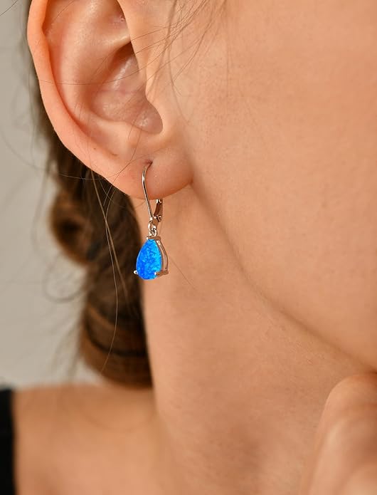 YL 925 Sterling Silver Teardrop Dangle Drop Earrings for Women 7x10 MM Solitaire Birthstone Leverback Jewelry