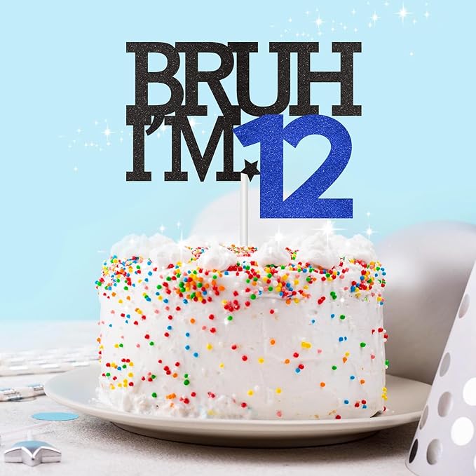 Bruh I'm 12 Cake Topper, Happy 12th Birthday Decorations for Boy, Funny 12th Birthday Cake Topper Birthday Party Decoration Supplies