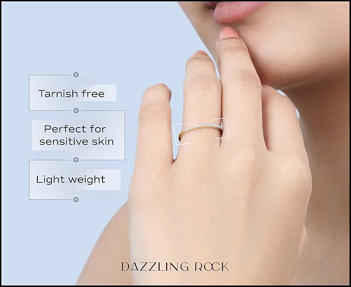 Dazzlingrock Collection Valentine's Day Gift 0.08 Ctw Womens Diamond Wedding Band, Real Natural Round White Diamond Minimalist Thin Stackable Ring for Her in 10K Solid Gold