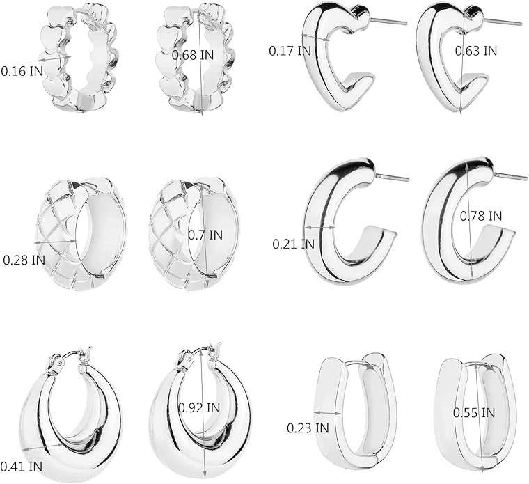 Wgoud Chunky Hoop Earrings Set 14K Gold Plated Hoop Earrings for Women Hypoallergenic, Thick Twisted Huggie Hoops Earring Set