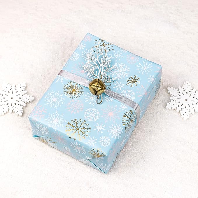 MAYPLUSS Pink Christmas Wrapping Paper Roll - Mini Roll - 17in X 120in Per roll - 3 Different Pink & Blue Design,Foil Strip/Snowflakes/Unicorn,for Xmas,New Year,Girl Christmas Gift Wrap (42.5sq.ft)
