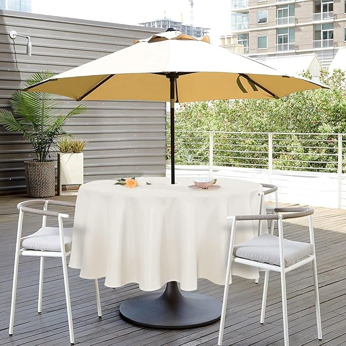 SARAFLORA Outdoor and Indoor Tablecloth -60 inch Round Beige Wrinkle Free Washable Waterproof Table Cloth with Umbrella Hole and Zipper Round Table Cover for Spring/Summer/Patio/Picnic/BBQS/Party