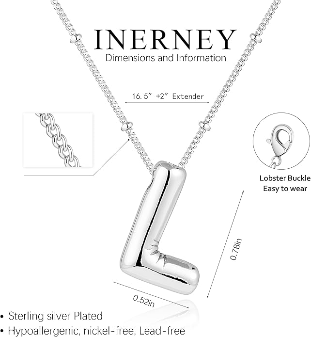 Inerney Valentines Day Gifts Gold Bubble Letter Necklace Initial Necklaces for Women, Chunky 14K Plated Balloon Initials, Trendy Charm Non Tarnish Custom Name Pendant Jewelry Gifts for Mom