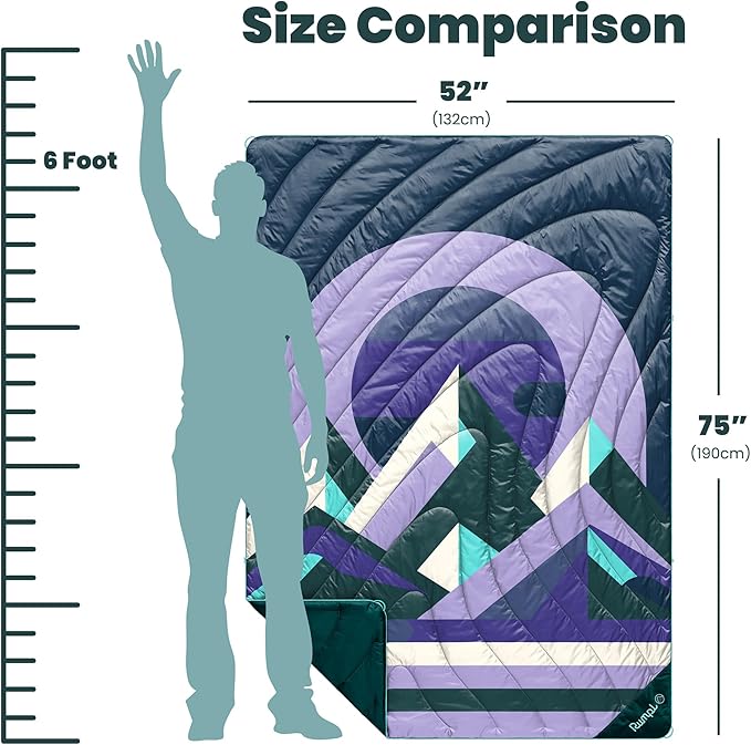 Rumpl Original Puffy Blanket - Warm, Water-Resistant Camping Blanket with 100% Recycled Synthetic Insulation, 52"x75", Original Puffy V2, Lavender Peak Eclipse