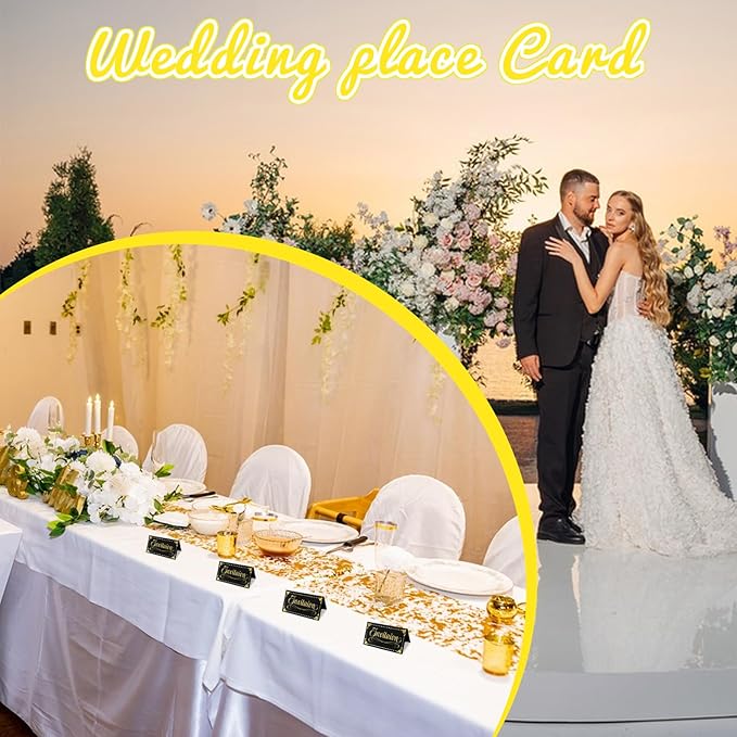 50-Pack Black Place Cards for Table Setting - Name Cards with Gold Foil Border for Weddings - 2'' x 3.5'' Folded Tents Table Sign for Buffet Banquet Party Wedding Events Celebrations