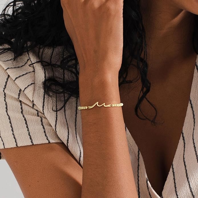 Gold Bracelets for Women 14K Gold Plated Bead Bracelet Hypoallergenic Stretch Bracelets for Women Elastic Bracelet Trendy Teen Gift Dainty Jewelry for Women