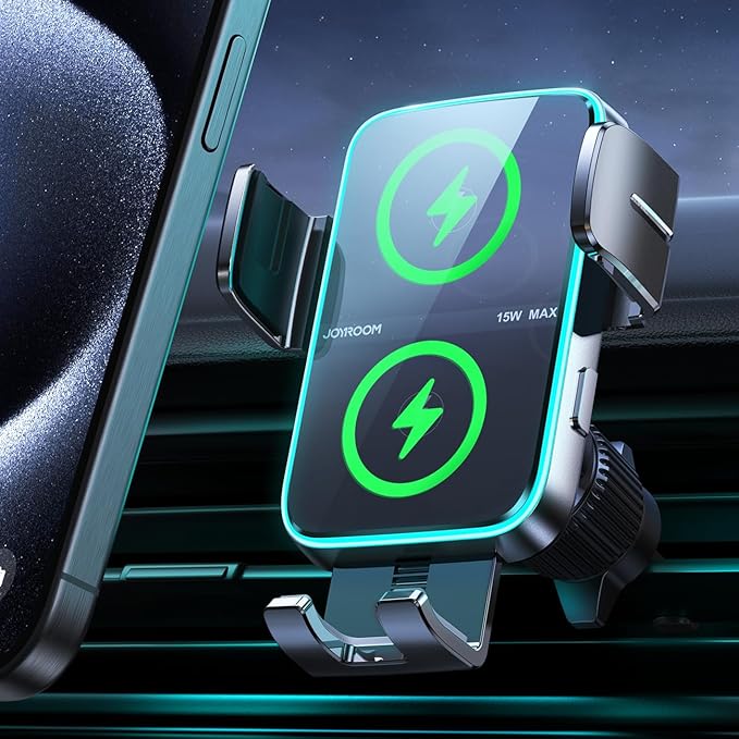 JOYROOM Wireless Car Charger Mount【Dual Coil】 Car Phone Holder Charger with Auto Smart Clamping Alignment for iPhone 16 Pro Max 15 14 13 12 11 Pro Max, Samsung Flip, Galaxy S24/S24/S22/21Ultra