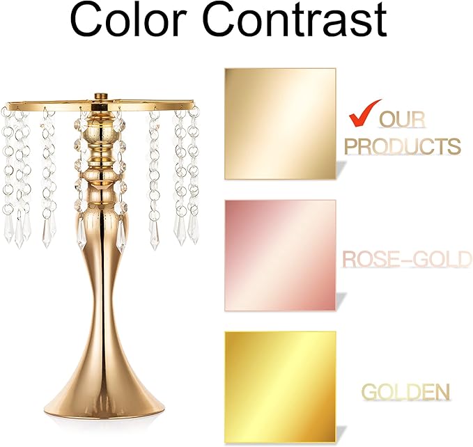10 Pcs Gold Vases for Centerpieces, 13.8in Crystal Flower Arrangement Stand, Wedding Centerpieces for Tables, Tall Metal Flower Vase Holders for Wedding, Event, Reception, Birthday, Home Decor
