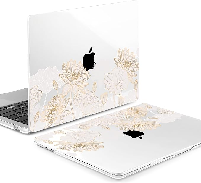 Batianda Premium Case for New MacBook Air 15 inch 2025 M4 2024 2023 with M3 M2 Chip Model A3241/A3114/A2941, Designed Protective Plastic Hardshell & Keyboard Cover & Screen Protector, Gold Lotus