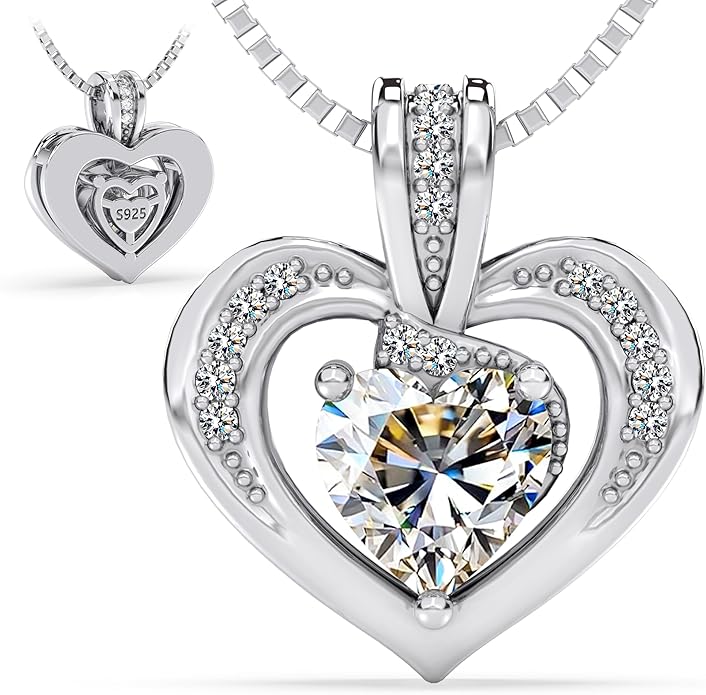 Moissanite Heart Necklace - 925 Sterling Silver Necklaces for Women | Birthday Gifts for Women, Christmas Gifts for Her, Jewelry Gift for Wedding, Anniversary, Valentine's Day Gift for Wife