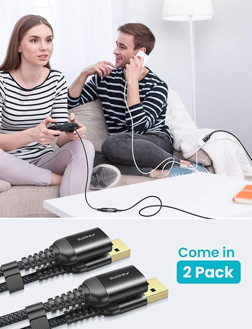 AINOPE 2 Pack USB Extensions Cable High Speed USB 3.0 Extension Cord Type A Male to Female Sturdy Braided Material Fast Data Transfer Compatible with USB Keyboard,Mouse,Flash Drive,Black,3.3FT+3.3FT