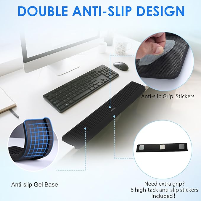 UnivoColors PostureUp L-Shaped Desk Long Wrist Rest Elbow, Non-Slip, Memory Foam, Desk Edge Support, Ergonomic Design for Long-Hour Work (23.6 * 3.9 inch One-Piece Design,Black)