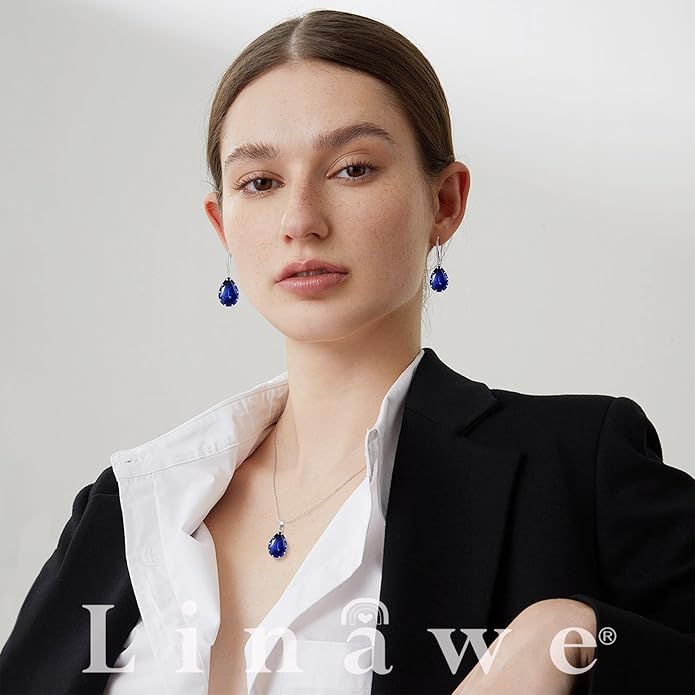 Linawe Crystal Jewelry Sets for Women, Imitation Diamond Pendant Necklace, Rhinestone Drop Dangle Earrings, Birthstone Cubic Zirconia Matching Wedding Jewelry, 14K Gold/Rose Gold/Silver Tones