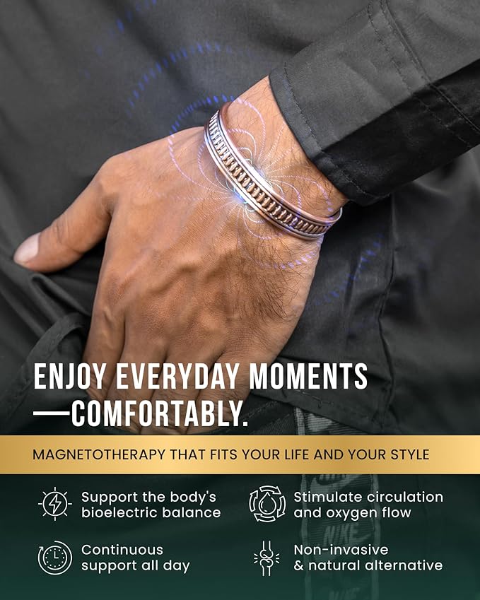 MagnetRX® Magnetic Copper Bracelets for Men – Effective 99.9% Pure Copper Bracelet for Men – Adjustable Copper Magnetic Bracelets (Native)
