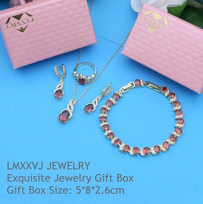 LMXXVJ Jewelry Set for Women,Teardrop Cubic Zirconia Necklace Earrings Adjustable Ring Bracelet Jewelry Set Formal Jewelry Gift