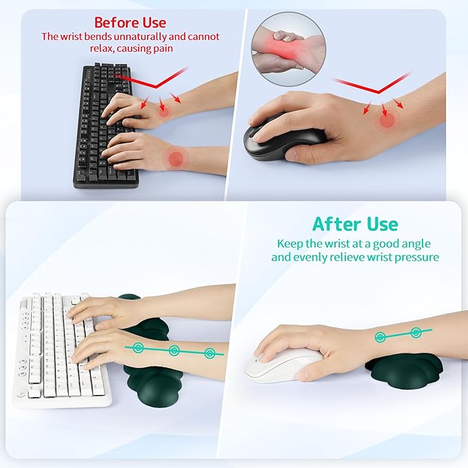 Cloud Wrist Rest Keyboard, Cloud Keyboard Wrist Pad Set with PU Leather Memory Foam, Cute Arm Rest for Palm Support, PC/Gaming Desk Accessories/Office Setup/Computer Hand Cushion - Dark Green