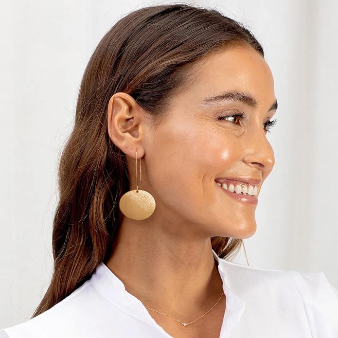 SOFYBJA Dainty 18K Gold Plated Disc Ball Triangle Sunburst Drop Earrings Long Dangle Lightweight Handmade Earrings Jewelry