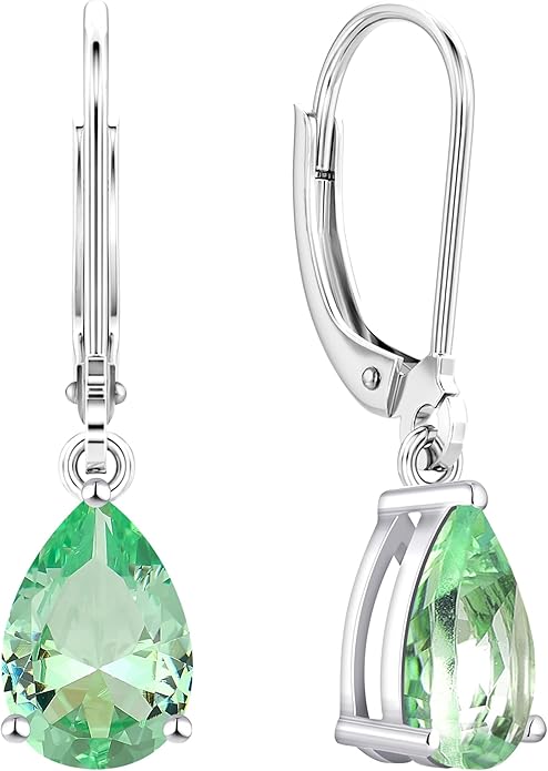 YL 925 Sterling Silver Teardrop Dangle Drop Earrings for Women 7x10 MM Solitaire Birthstone Leverback Jewelry