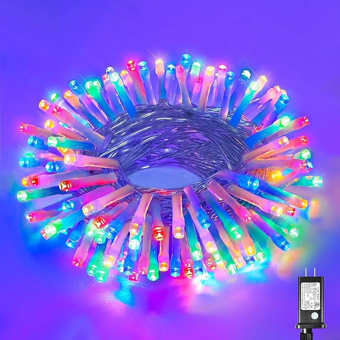 33ft Christmas Lights Outdoor Waterproof, 100 LED String Lights for Bedroom Clear Wire with 8 Modes, Plug in Twinkle Fairy String Light for Indoor Outdoor Home Party Garden Decorations, Multicolor
